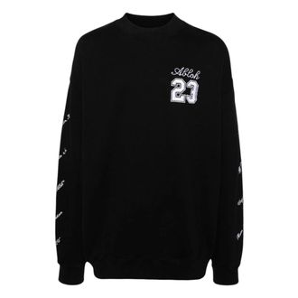 Off-white Sweatshirts, male, Black, Size: XL Black Logo Sweatshirt Round Neck Long Sleeve