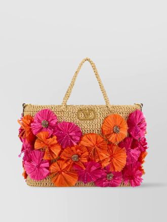 Valentino Garavani raffia vlogo signature shopping bag with floral embellishments