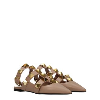 Valentino Garavani Womens Pink Leather Flat Sandals
