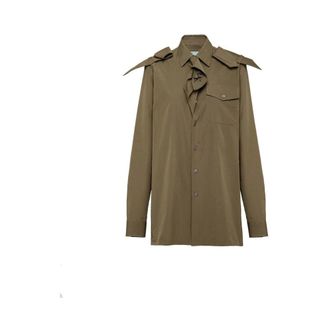 Prada Shirts, female, Green, Size: XS Cotton Shirt with Camouflage Green Detail