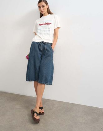 Topshop Pantaloncini bombati in denim blu zolfo