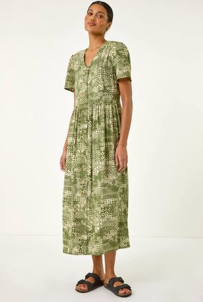 Roman Geo Print Button Midi Dress
