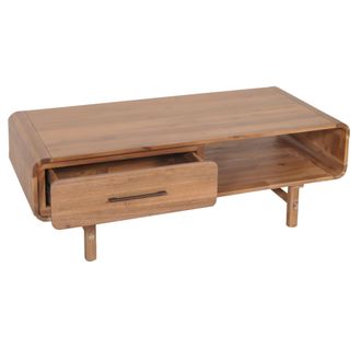 Hhg Hhg - Mesa De Centro 012, Mesa De Sal&oacute;n Mesa Auxiliar Mesa De Sof&aacute;, Caj&oacute;n, Acacia Madera Maciza Te&ntilde;ida 44x125x60cm 25kg