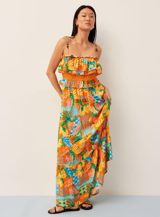 Icone Womens Crinkled-texture tie-strap ruffled maxi dress