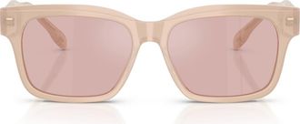 Tory Burch 55mm Rectangular Sunglasses in Milky Beige /Pink Mirror Gold at Nordstrom