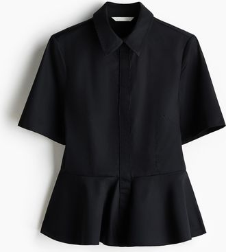 H&M Popelinebluse mit Peplum - Schwarz
