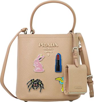 Prada Panier Bucket Bag Saffiano Leather Beige Leather Bag (Pre-Owned)