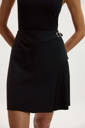 Karen Millen Buckle Pleated Mini Skirt in Black at Nordstrom, Size 10