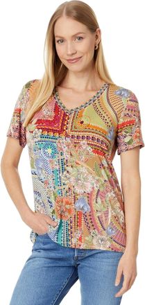 Johnny Was Womens The Janie Favorite Short Sleeve V-Neck Tee-Mosaic, Multicolor