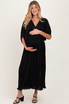 Pinkblush Pleated Satin Dolman Sleeve Maxi Dress in Black at Nordstrom, Size Small