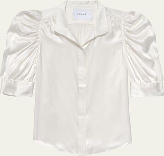 Frame Denim Gillian Silk Ruched Sleeve Top