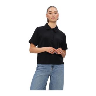 MY ESSENTIAL WARDROBE Mwhelle Polo Tee - Dames - Tops - Zwart - Maat: M Linnen