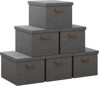 Woltu 6x Scatole Portaoggetti con Coperchio, Box 43x33x26cm, Grigio, 36L - Woltu
