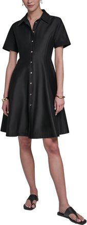 Halston Heritage Short Sleeve Button-Up Sateen Shirtdress