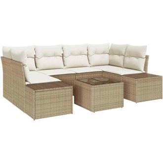 vidaXL Vidaxl - Conjunto De Sof&aacute; De Jard&iacute;n 7 Pcs Beige, Crema 55 X 55 X 37 Cm