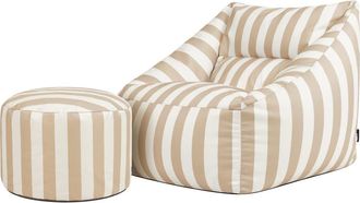 Icon Brand Puf sill&oacute;n y reposapi&eacute;s redondo en tejido tejido a rayas beige topo