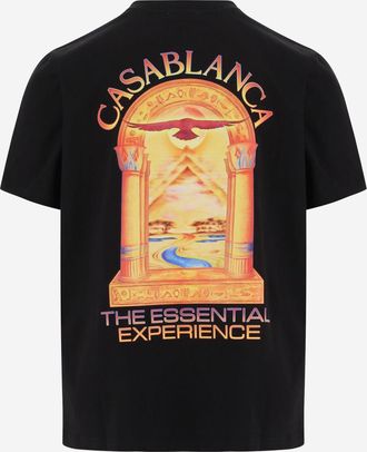 Casablanca Mens Printed Cotton T-Shirt Black Organic T-Shirts And Polos