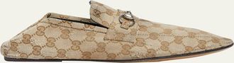 Gucci Mens Aged-Effect Canvas Bit Loafers with Foldable Heel