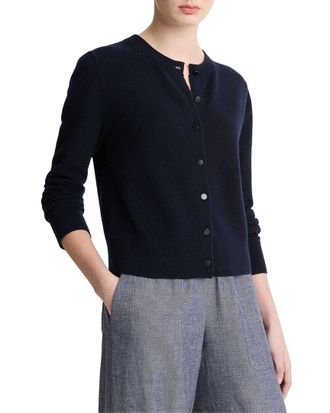 Vince Wool & Cashmere-Blend Tipped Half Moon Cardigan