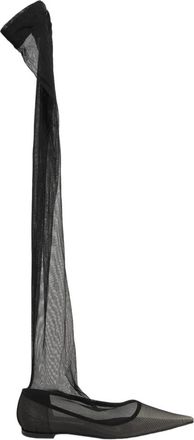 Dolce & Gabbana Over-the-knee Tulle Laarzen - Dames - Over de knie laarzen - Zwart - 38 EU - Leer - Schoenen