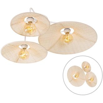 QAZQA Diseño Aplique de diseño blanco con tejido 3 luces - Jane Acero /Textil Redonda Adecuado para led Max. 3 x 40 Watt - Qazqa