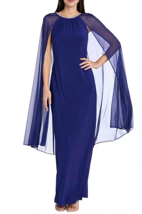 R & M Richards Rhinestone Neck Long Evening Dress In Electric Blue
