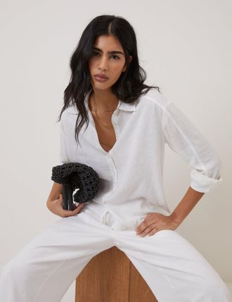 Nobody's Child White Oversized Linen-Blend Shirt