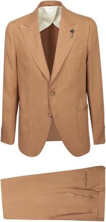 Lardini Kostuums, Heren, Bruin, M, Linnen, Bruin Pak Klassieke Revers