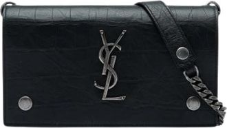 Saint Laurent Pre-owned Embossed Stud Leren Crossbody Tas - Dames - Vintage Schoudertas - Zwart - ONE Size - Leer - Vintage