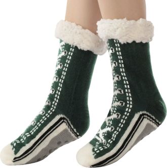 Generic Ultra-Thick Cute Slipper Home Socks,Ultra-Thick Cashmere Slipper Sock for Women Cozy Warm Fleece Lined Cashmere Fuzzy Grip (Army Green,One Size)