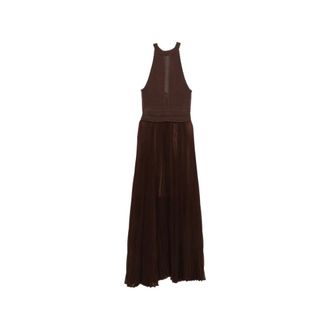 Twinset Gowns, female, Brown, Size: M Pleated High-Neck Gown