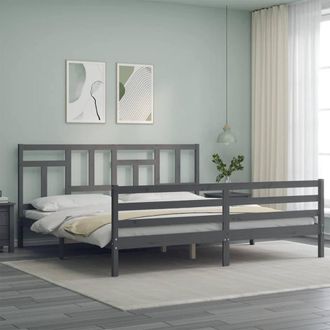 Berkfield Home Beautiful Bed Frame with Headboard Grey 200x200 cm Solid Wood