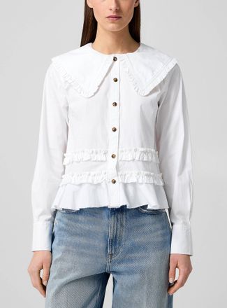 Ganni Womens XL ruffled-collar poplin blouse