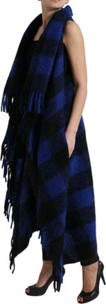 Dolce & Gabbana Womens Black Blue Buffalo Check Poncho Coat Sweater And Clothing