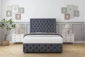 Comfort Beds Winchester Plush Divan Set No Drawers-26 Headboard-Footboard in Dark Grey | Size: Super King