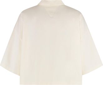 Bottega Veneta Womens Cropped Cotton Piqu&eacute; Polo Cream Tops