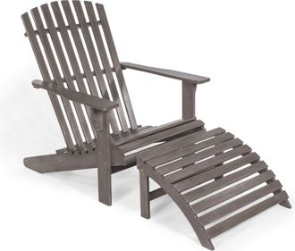 Jonathan Y Designs Saranac 2-Piece Traditional Rustic Acacia Wood Adirondack Chair with Detachable Ottoman, Teak Brown