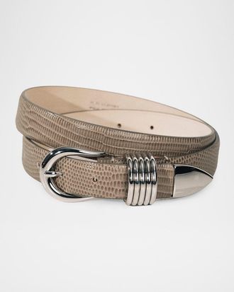 D&eacute;hanche Hollyhock Lizard-Embossed Leather Belt
