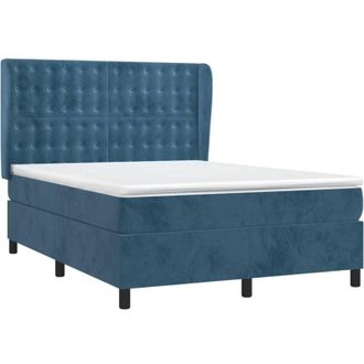 vidaXL Cama Box Spring Con Colch&oacute;n Terciopelo Azul Oscuro 140x190 Cm Vidaxl