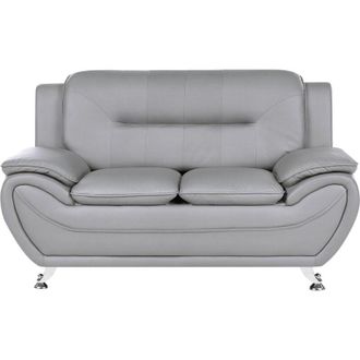 Beliani 2 Seater Sofa Grey Vegan Eco Leather Loveseat Arms Silver Metal Legs Easy Clean Modern Glam Style Living Room LEIRA