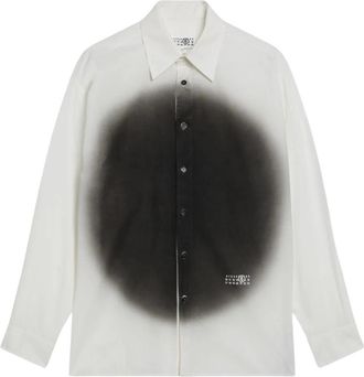 Maison Margiela Spray Print Shirt - Heren - Casual Overhemden - Wit - XL - Katoen - Overhemden