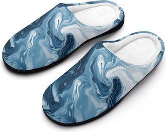 Generic Swirling Marble Pattern Mens Slippers Slip On Comfortable Fleece Cotton House Shoes Winter