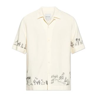 Paul Smith Short Sleeve Shirts, male, Beige, Size: XL Shirt with decorative embroidery