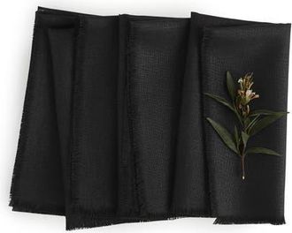 Solino Home Linen Dinner Napkins Set of 4, 20 x 20 Inch for Dining Table, Holiday and Everyday Table Decor - Fringe in Black at Nordstrom, Size Large