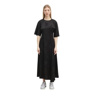 Ganni Fluid Satin Jacquard Slit Long - Dames - Jurken - Zwart - Maat: XS Satijn