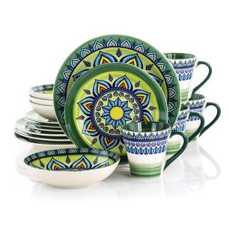 Elama Zen Green Mozaik 16 Piece Luxurious Stoneware Dinnerware with Complete Setting for 4, 16pc at Nordstrom