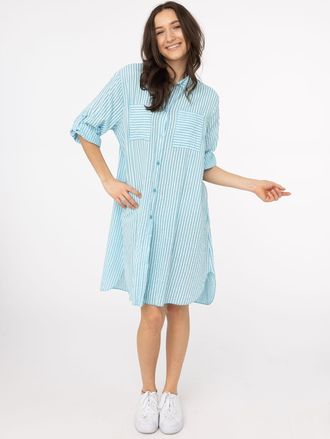 Zwillingsherz Longbluse ZWILLINGSHERZ Kida, Damen, t&uuml;rkis, Web, Obermaterial: 100% Baumwolle, comfort fit lang, V-Ausschnitt, Krempel&auml;rmel 1-Knopf-Manschette, Bluse