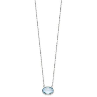 Diamond2Deal Sterling Silver Polished Oval Blue Topaz Pendant Necklace 17.5