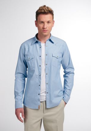 Eterna Langarmhemd ETERNA SLIM FIT, Herren, Gr. S, US-Gr&ouml;ssen, blau (hellblau), Denim/Jeans, 82% Baumwolle, 18% Lyocell, schmal, Manschette, Hemden Langarmhe
