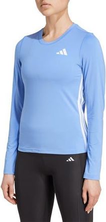 adidas Essentials Long Sleeve 3-Stripes Workout Top in Blue Fusion/White at Nordstrom Rack, Size Small